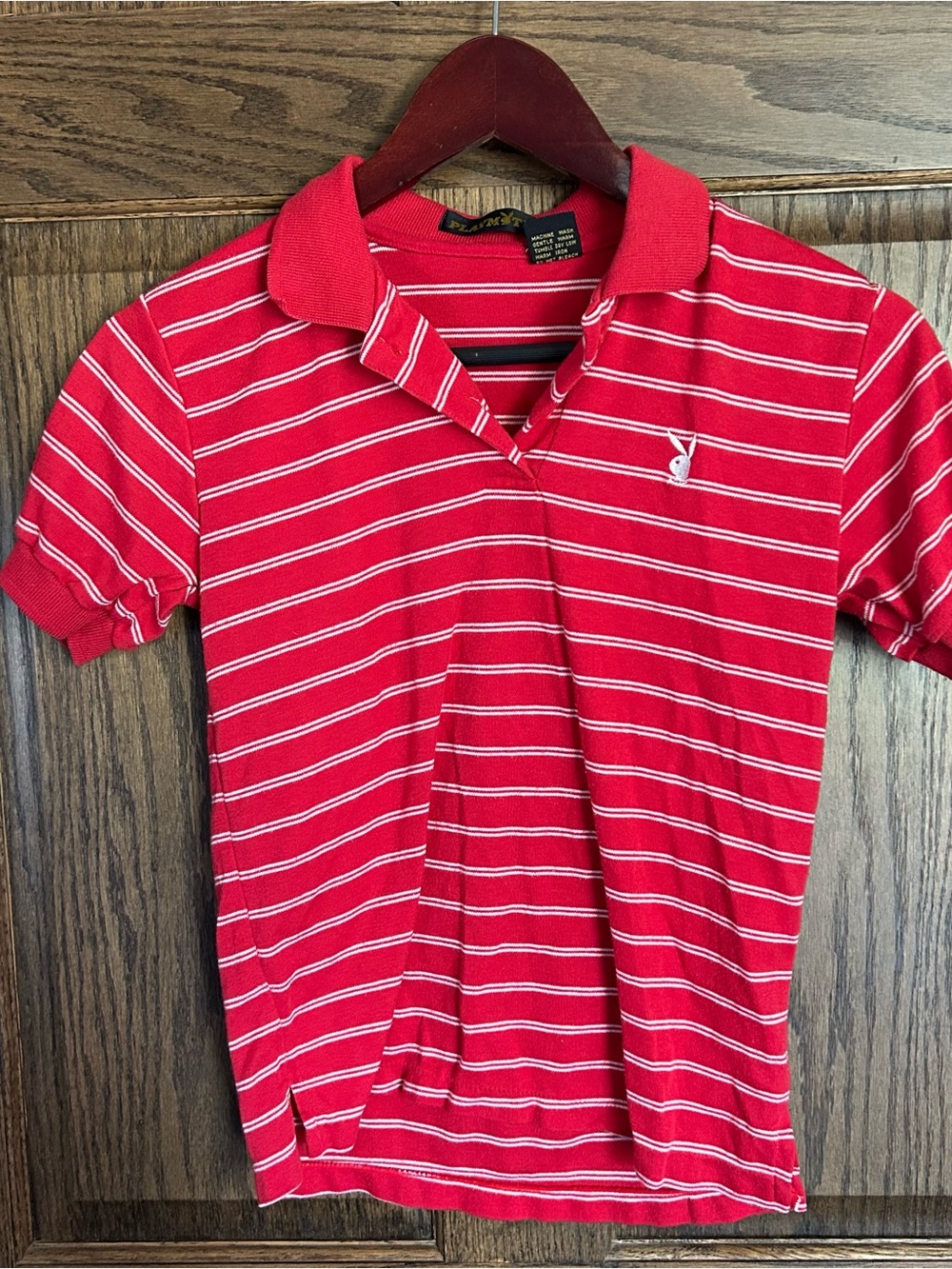 Vintage PLAYBOY Red and White Striped Polo Tee